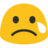 Yellow circular face with black oval eyes, downturned black curved mouth, and a white sweat drop on the right side against a gray background.
