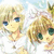 Pixelated anime-style character with blonde hair and blue eyes, smiling against a light sky background with faint clouds.