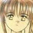 Anime-style character face with light brown hair, bangs, and closed eyes, rendered in pixelated style with beige and brown tones.