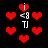 Red heart shapes and white text elements on a black background, with some hearts appearing larger or blurred in different frames.