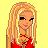Pixelated icon of a person with long blonde hair wearing a red top against a yellow background.