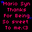 Pixelated text repeats 'Mario Syn Thanks For Being So sweet To me.<3' in pink with blue stars on black background, with a gray rectangle in bottom-right corner.