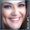 nine identical images showing a smiling woman with dark hair and makeup, each with vertical text reading 'caroline' on the right side
