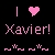 Pixelated text and symbols on black background: vertical bar, pink heart, 'Xavier!' in pink letters, and four pink pixel clusters below.