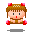 A 4-frame pixel art animation of a cartoon character with brown hair, red accents, and a yellow headband in various poses on a gray background.
