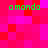 Pixelated green text 'amanda' repeated four times on a red and pink checkered background with no visible animation changes.