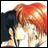 Pixelated anime-style character with orange hair and white clothing, next to stylized text on a black background.