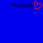 Blue background with two 'Nicole' text labels and a red pixelated heart symbol between them.