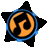 A static pixelated icon features a black star outline with blue inner border surrounding an orange circular symbol on gray background.