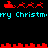 Pixel art animation of Santa's sleigh with reindeer and 'Merry Christmas' text, featuring red and cyan colors on black background.