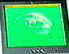 Two side-by-side computer monitor displays showing distinct animated graphics: one with a green background and swirling white pattern, the other with pink background and dark curved shape.