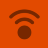 Brown Wi-Fi symbol with three curved arcs above a circle on solid orange background.