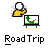 Pixel art animation of a yellow figure with white head interacting with green snake-like object on brown stand, text below reads Road Trip or Road Trip aahhhh!!!