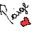 Pixel art animation showing a hand holding scissors and a heart shape changing between red and black outlines.