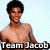 Pixelated image of a shirtless person with dark curly hair against light blue background, text "Team Jacob" at bottom.