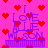 Pixelated animation of 'I LOVE ALLE WILSON' text with red hearts on pink background, showing subtle text and heart position shifts across frames.