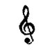 Six black musical treble clefs on light gray background, each with distinct stroke variations and dot positions.