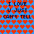 Blue background filled with red heart shapes, overlaid with dark blue text repeating "I LOVE U JUST CAN'T TELL" in a pattern