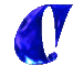 Blue metallic crescent shape with glowing light at bottom, animated to shift position