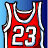 Pixelated red basketball jersey with white number 23 on blue gradient background, static single-frame icon.