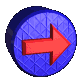 circular blue icons with textured surfaces, each containing a right-pointing arrow that changes color across frames