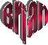 Red metallic text on gray background reads 'Bryan patch loves to chat' with 3D beveled letters and dark gray drop shadows.