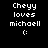 Pixelated text displays 'Cheyy loves michael :(' with red highlight changes across frames on a black background.