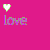 Pixelated pink background with scattered hearts and text reading 'love is forever' in purple letters.