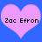 Two identical pink hearts on blue background with black text 'Zac Efron' inside each heart.