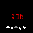 Red 'RBD' text above five white and gray plus signs on a black background, with the fourth sign changing from white to gray between frames.