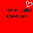 Red background with white pixelated heart symbol above black text reading 'i love julia i love julia forever forever' in two identical horizontal sections.