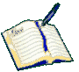 identical open notebooks with lined pages, each containing a blue pen resting on the right page against a light gray background