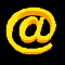 Yellow @ symbols in various pixelated orientations against a black background, with one gray area at bottom right.