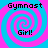 Four identical pixelated display 'Gymnast' text above 'Girl!' text over a blue and pink spiral background