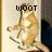 Pixelated image of a light brown cat-like creature in mid-air with text above it, split into two showing different text