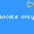 Blue background with yellow pixelated heart symbol above white pixelated text reading 'locals only' repeated twice.