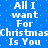 Blue background with white pixelated text repeating 'All I want For Christmas Is You' in a pattern, partially obscured by gray rectangle