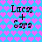 Pixelated text 'Lacs + Sara' on a blue background with pink heart pattern, displayed in four identical quadrants.