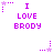 Pixelated purple text 'I LOVE BRODY' with star-and-dot animations on white background, multiple variations of star positions and dot patterns.