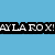 Pixelated text 'AYLA ROX!' in white on black rectangle against light blue background.