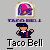 Pixel art icon featuring a framed abstract image, a pixelated character in uniform, and 'Taco Bell' text below.