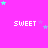 A static image with a bright pink background featuring repeated 'SWEET' text and scattered star symbols in cyan and purple.