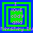 Four identical pixelated squares with green, blue, and purple layers display text reading "I LOVE cody and" in pink letters over a repeating "hershey buhershey bu" background.