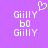 Purple background with white pixelated text 'Giilly', 'b0', 'Giilly' and a white pixelated heart symbol above the top text.