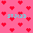 Pixelated pink background with red heart shapes and cyan text 'STJ<33' in four positions, some instances of the text partially obscured by hearts.