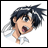 Pixelated anime-style character with dark blue spiky hair and wide eyes, mouth open in a shout, hand raised near face, on white background.