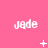 Pink background with repeated white 'jade' text and small animated symbols like plus signs, stars, and dots.