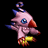 Pixelated Digimon character with pink body, blue accents, and red beak-like mouth on black background next to "Anime IM" text logo.