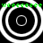 Four white concentric circles on black background with green pixelated text above and below.