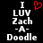 Black background with white pixelated text reading "I LUV Zach -A- Doodle" and a red heart symbol above the 'L' in LUV.